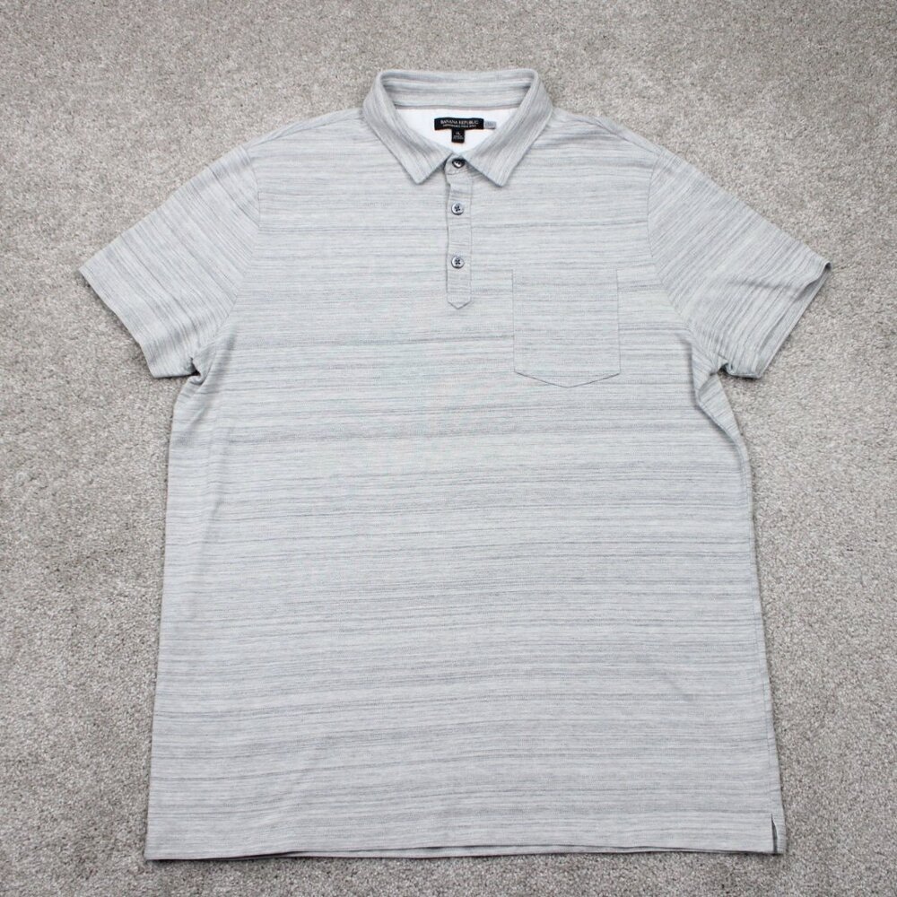 Banana Republic Performance Pique Polo Shirt Mens XL‎ Gray Cotton Stretch S/S